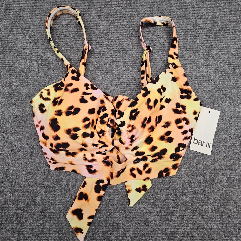 Bar III Bikini Top Women Leopard Print Summer Heat Tie Front Orange Multi Size M